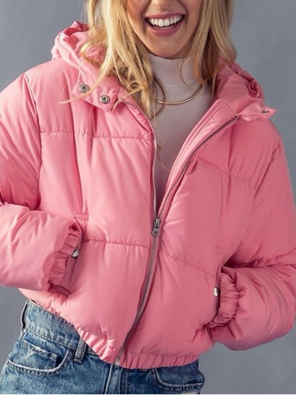 Love Tree Bubble Pink Hooded Puffer Jacket